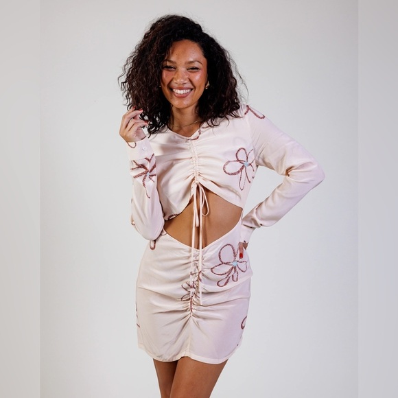 With Jean / Hermana cut out mini dress in chalk flowers Small S - Picture 1 of 5